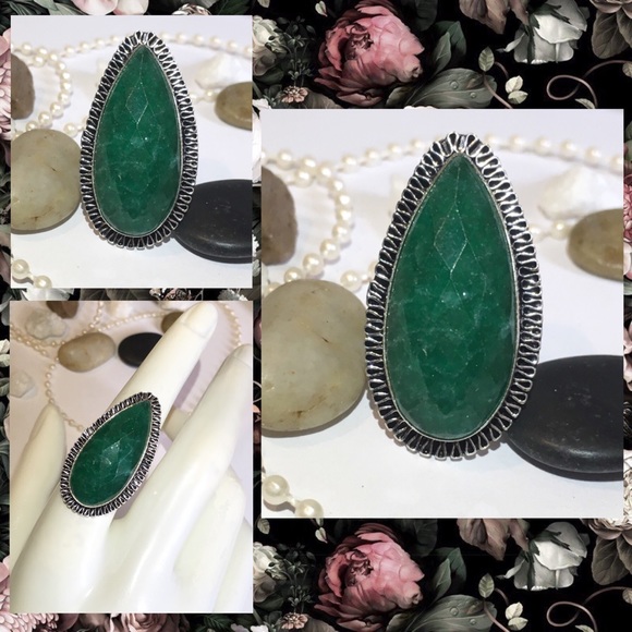 vintage Bohemian Handmade Jewelry - Natural Emerald Gemstone Handmade Vintage Ring